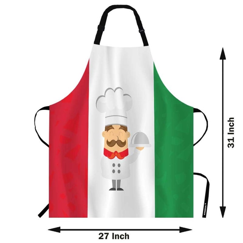 WONDERTIFY Cartoon Chef Apron,Cute Chef Over Italy Flag Bib Apron with Adjustable Neck for Men Women,Suitable for Home Kitchen Cooking Waitress Chef Grill Bistro Baking BBQ Hairdresser Cobbler Apron - Image 3